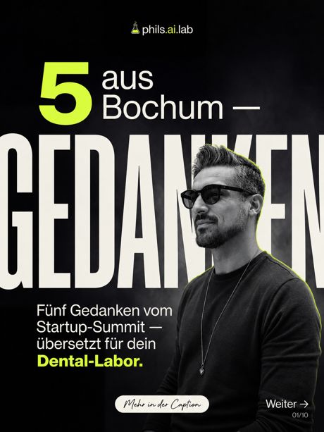 Slide: Fünf Gedanken vom Startup-Summit, übersetzt fürs Dental-Labor